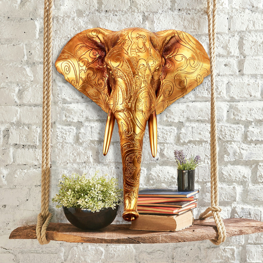 Toscano - Good Fortune Golden Mandala Elephant Wall Sculpture
