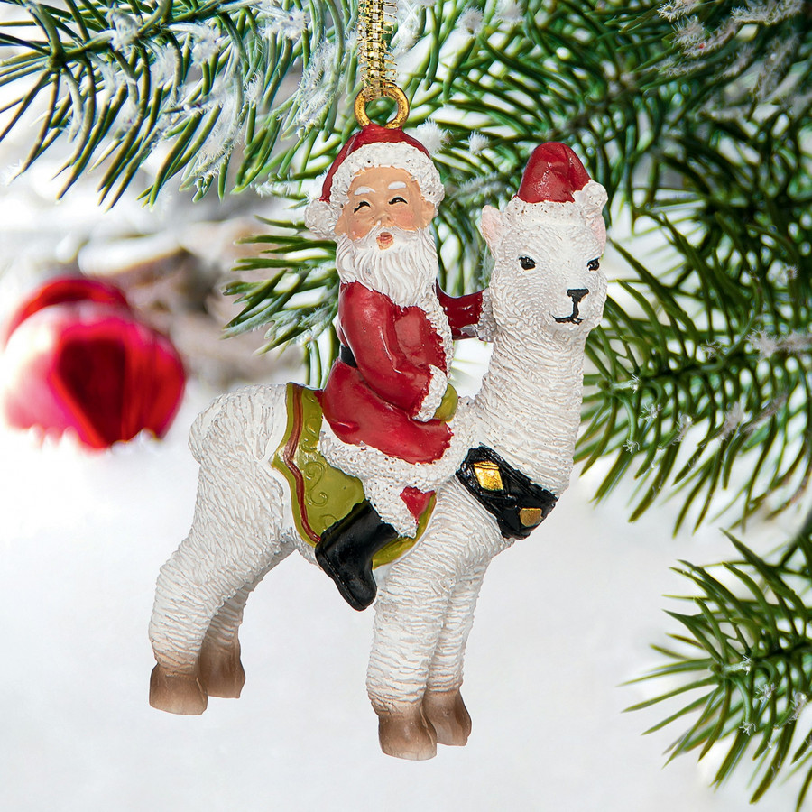 Toscano - Santa New Xmas Ride Llama Holiday Ornament