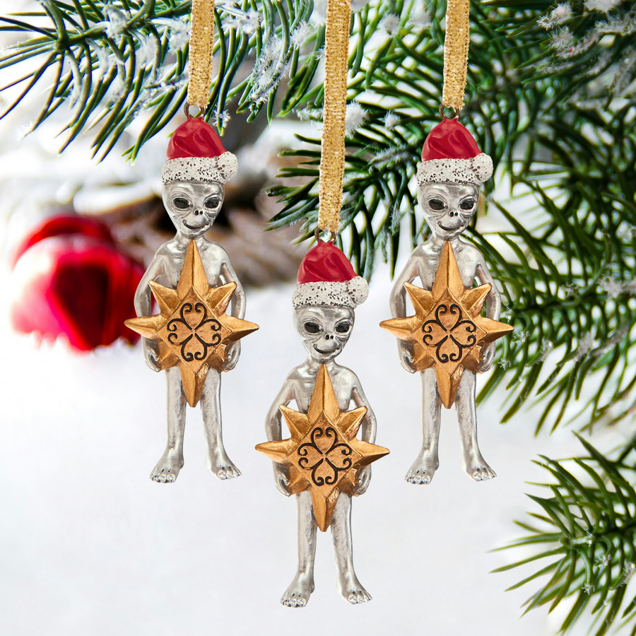 Toscano - Set of 3 Wiseman Star Christmas Alien Holiday Ornaments