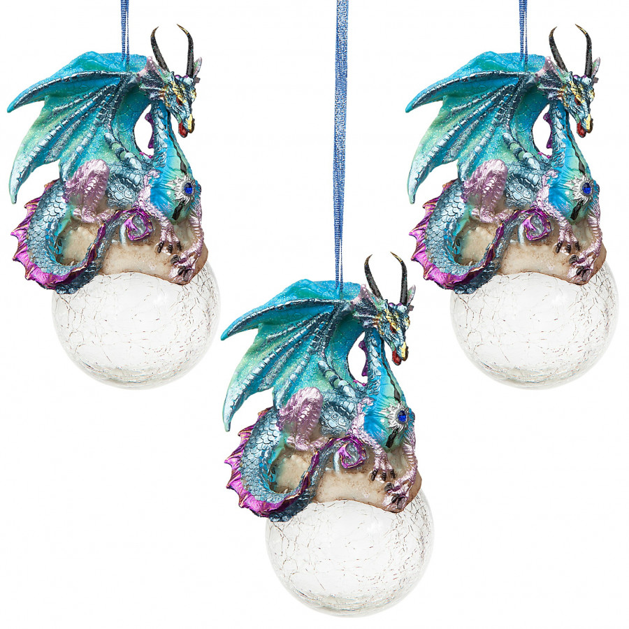 Toscano - Set of 3 Frost The Gothic Dragon Holiday Ornaments