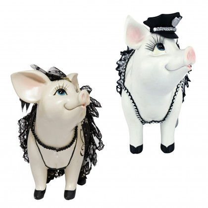 Toscano - Lace and Lard and Porker on Patrol Pig Statues