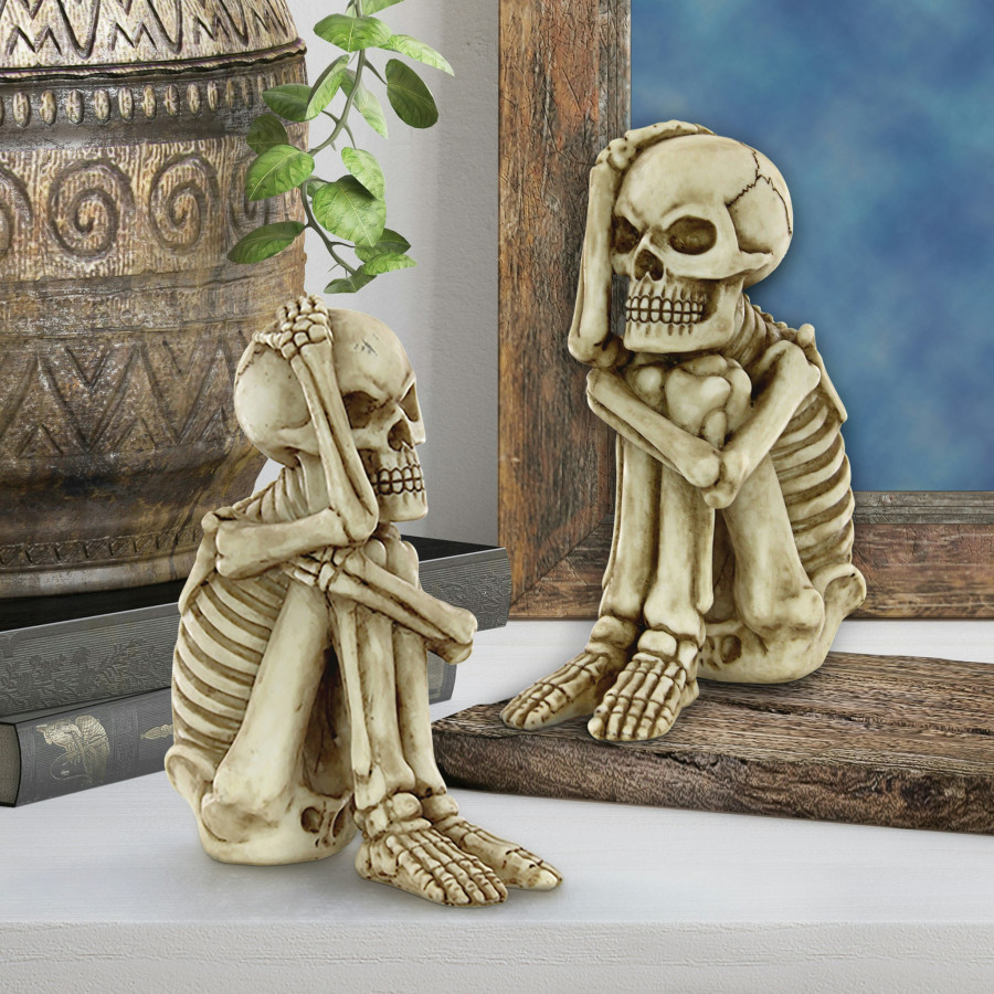 Toscano - Set of 2 Mr. Bone Jangles Skeleton Sitter Statues