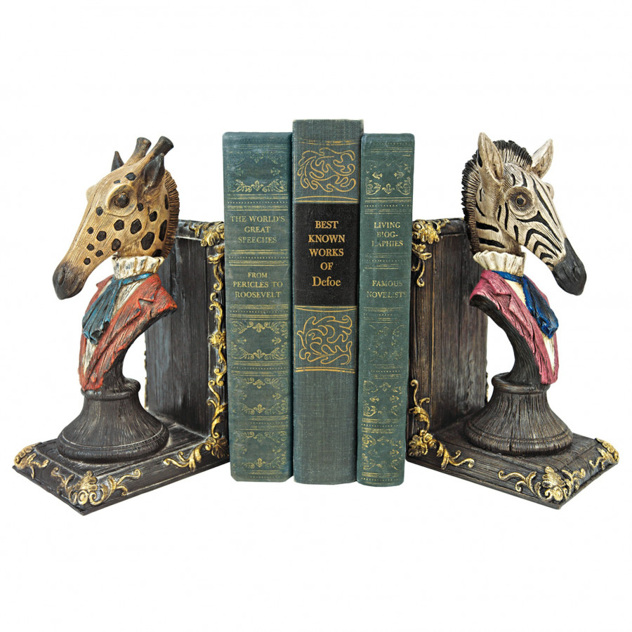 Toscano - Serengeti Soiree Giraffe and Zebra Bookend Pair in Designer Resin