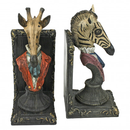 Toscano - Serengeti Soiree Giraffe and Zebra Bookend Pair in Designer Resin