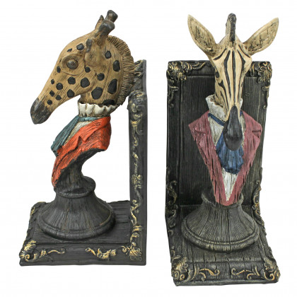 Toscano - Serengeti Soiree Giraffe and Zebra Bookend Pair in Designer Resin