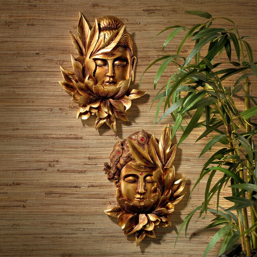 Toscano - Set of 2 Enlightened Deities Buddha and Guan Yin Wall Sculptures
