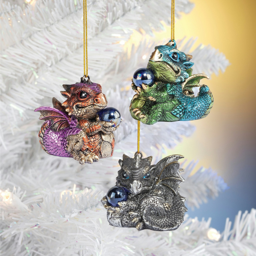 Toscano - Set of Three Dragon Virtues Gothic Holiday Ornaments