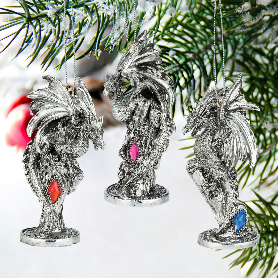 Toscano - Set of Three Dragons of the Amesbury Holiday Gemstone Ornaments