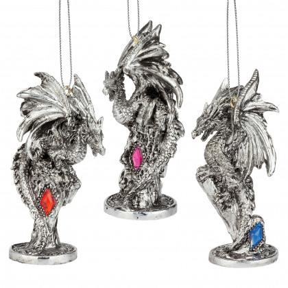 Toscano - Set of Three Dragons of the Amesbury Holiday Gemstone Ornaments