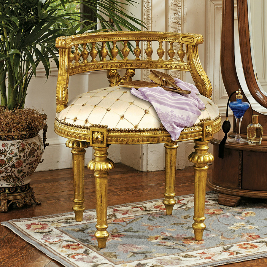 Toscano - French Mademoiselle Cezanne Slipper Chair in Gold Leaf, Faux Leather
