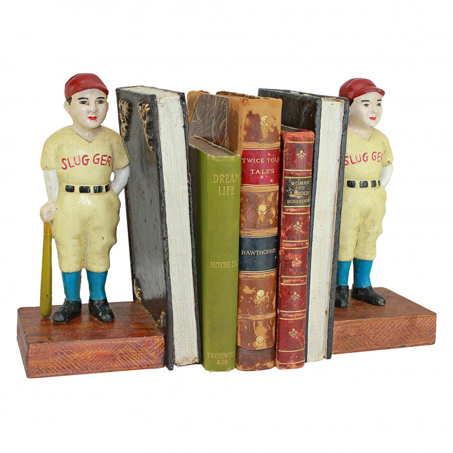 Toscano - Vintage Baseball Slugger Sculptural Bookend Pair in Cast Iron