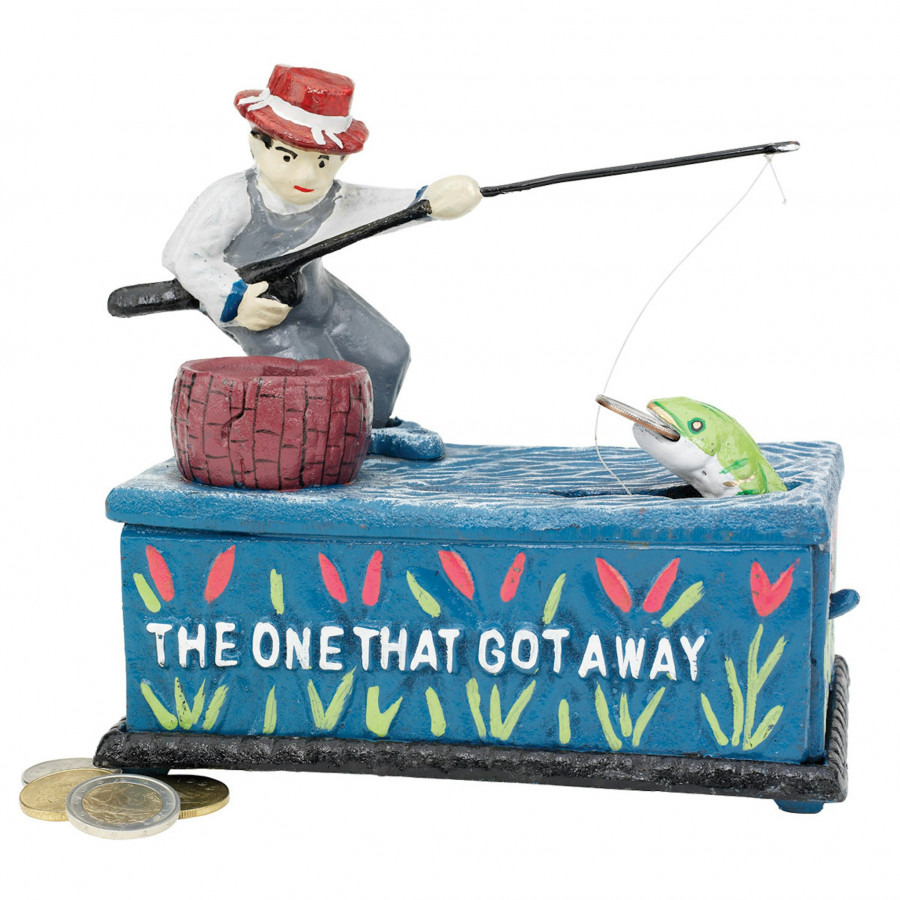 Toscano - The Fisherman The One that Got Away Collectors Mechanical Coin Bank