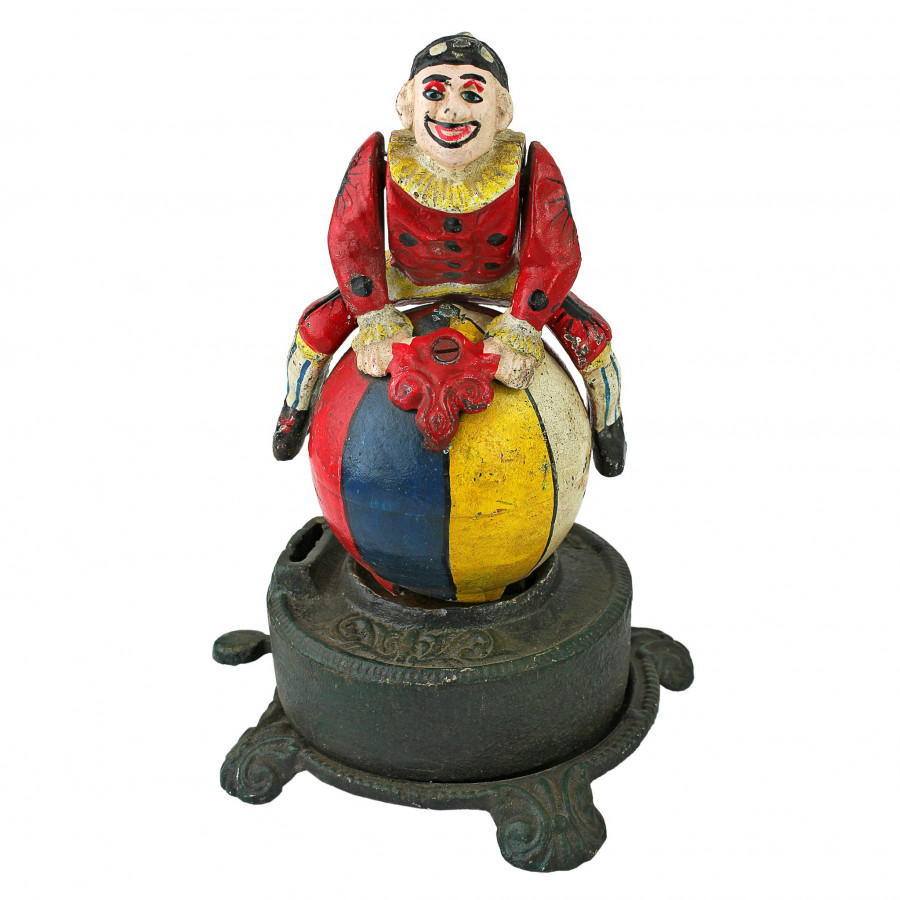 Toscano - Spinning Acrobat Clown on Globe Authentic Mechanical Coin Bank