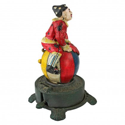 Toscano - Spinning Acrobat Clown on Globe Authentic Mechanical Coin Bank