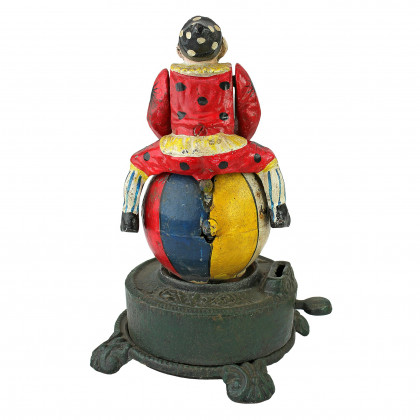 Toscano - Spinning Acrobat Clown on Globe Authentic Mechanical Coin Bank