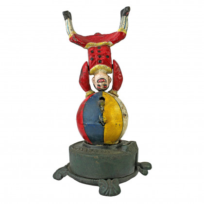 Toscano - Spinning Acrobat Clown on Globe Authentic Mechanical Coin Bank