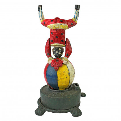 Toscano - Spinning Acrobat Clown on Globe Authentic Mechanical Coin Bank