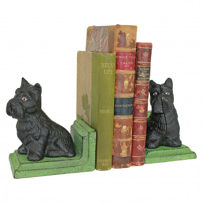 Toscano - Sitting Scotty Dog Sculptural Bookend Pair in Cast Iron