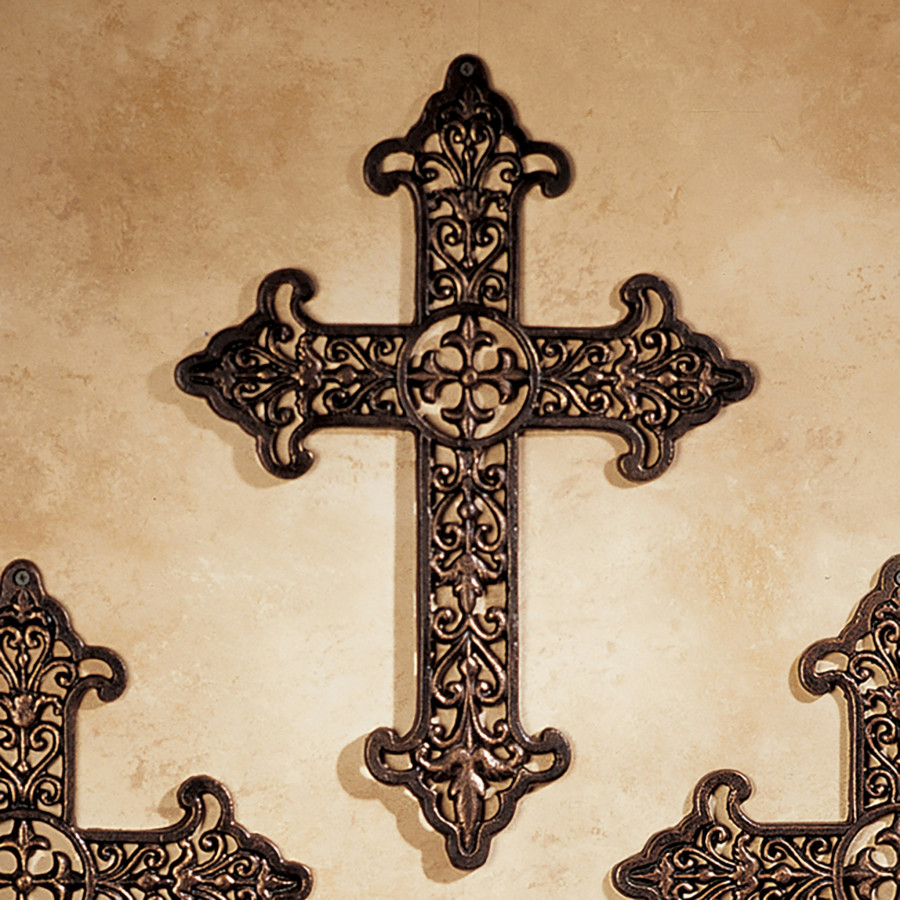 Toscano - French Fleur de Lis Cast Iron Cross Wall Sculpture