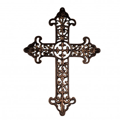Toscano - French Fleur de Lis Cast Iron Cross Wall Sculpture