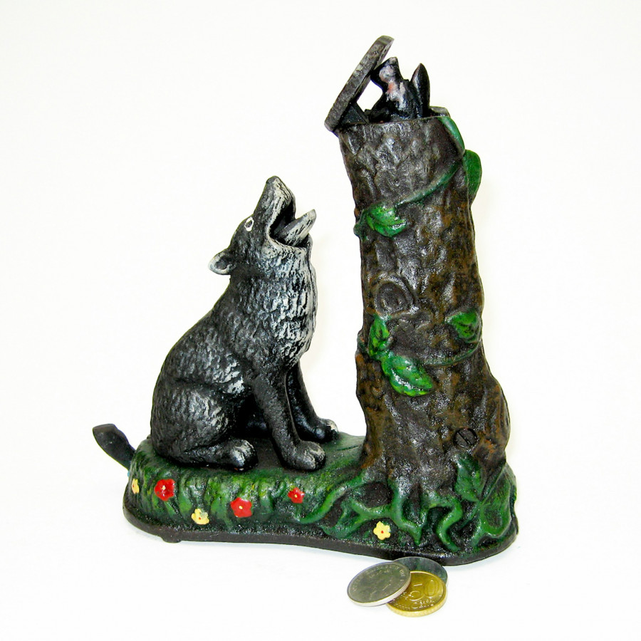 Toscano - Wolf and Squirrel Collectors Die Mechanical Coin Bank