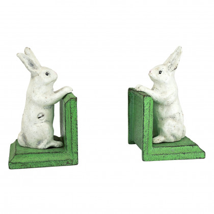 Toscano - Bookworm Bunny Rabbits Sculptural Bookend Pair in Cast Iron