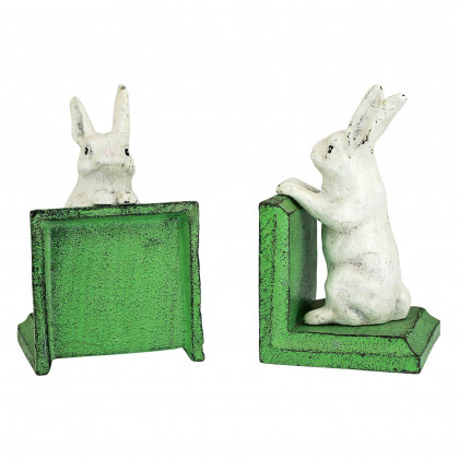 Toscano - Bookworm Bunny Rabbits Sculptural Bookend Pair in Cast Iron