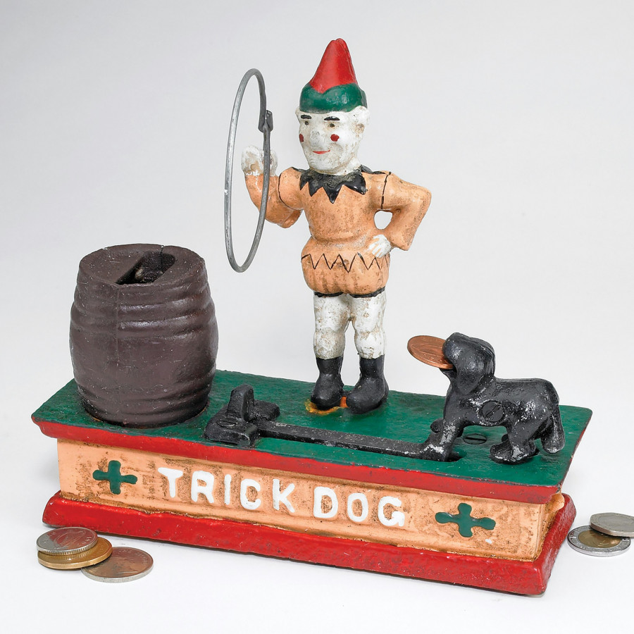 Toscano - Circus Clown and Trick Dog Authentic Mechanical Coin Bank