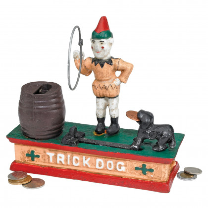 Toscano - Circus Clown and Trick Dog Authentic Mechanical Coin Bank