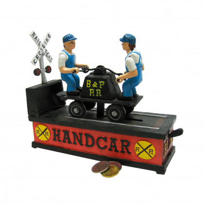 Toscano - Railroad Handcar Collectors Die Mechanical Coin Bank