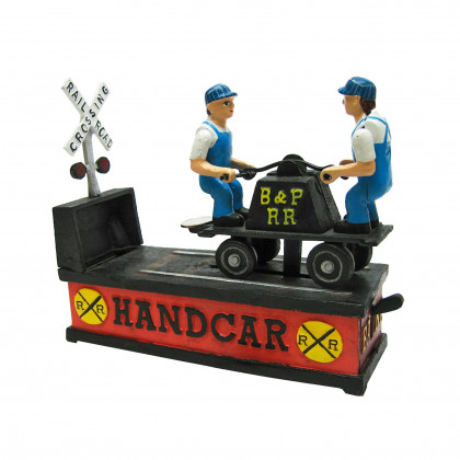 Toscano - Railroad Handcar Collectors Die Mechanical Coin Bank