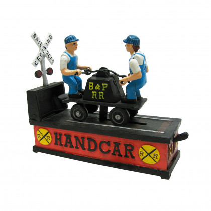 Toscano - Railroad Handcar Collectors Die Mechanical Coin Bank