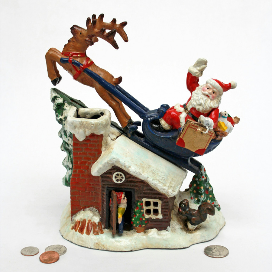 Toscano - Santa Christmas Sleigh Ride Mechanical Coin Bank