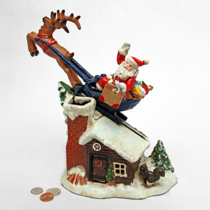 Toscano - Santa Christmas Sleigh Ride Mechanical Coin Bank