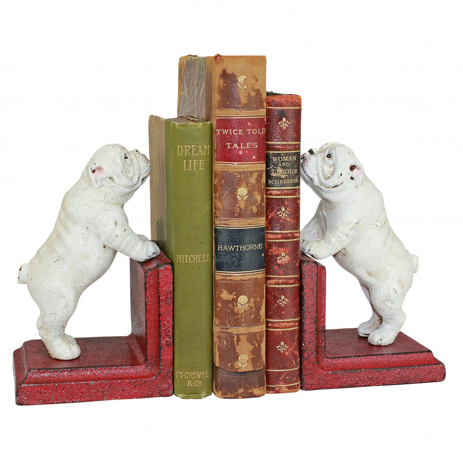 Toscano - Over the Fence Bulldog Sculptural Bookend Pair in Cast Iron
