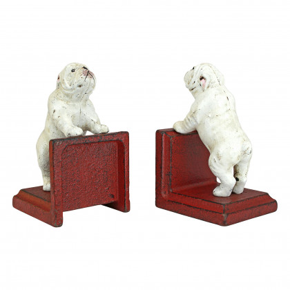 Toscano - Over the Fence Bulldog Sculptural Bookend Pair in Cast Iron