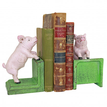 Toscano - Piggy in a Pen Sculptural Bookend Pair in Cast Iron