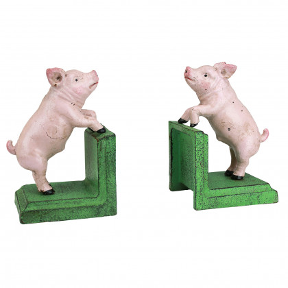 Toscano - Piggy in a Pen Sculptural Bookend Pair in Cast Iron