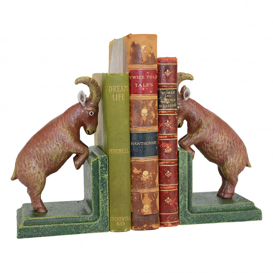 Toscano - Billy Goat Sculptural Bookend Pair in Cast Iron