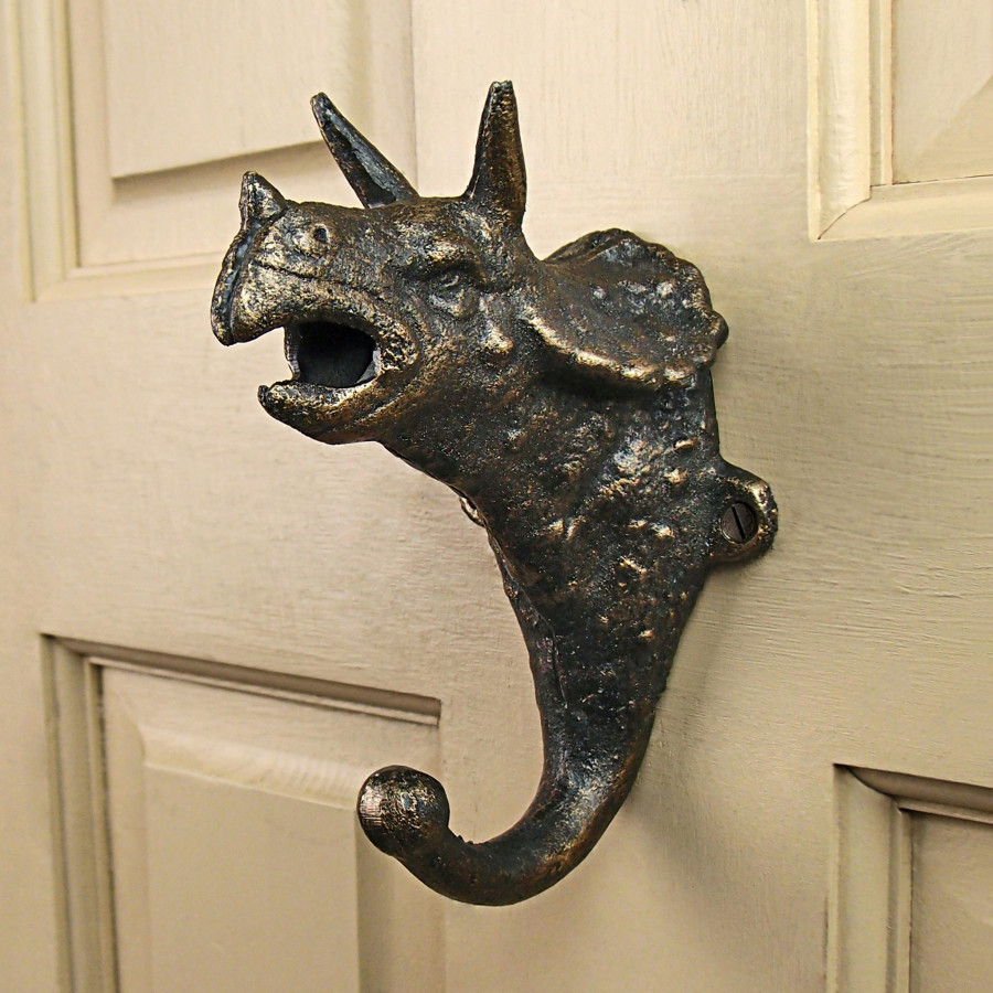 Toscano - Triceratops Decorative Dinosaur Wall Hook in Foundry Cast Iron