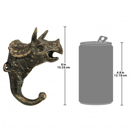 Toscano - Triceratops Decorative Dinosaur Wall Hook in Foundry Cast Iron