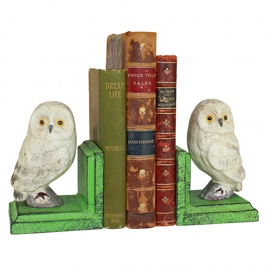 Toscano - Wise Snowy Owl Sculptural Bookend Pair in Cast Iron