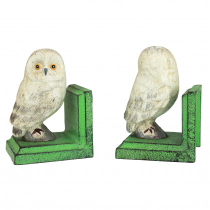 Toscano - Wise Snowy Owl Sculptural Bookend Pair in Cast Iron