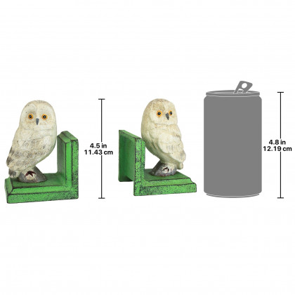 Toscano - Wise Snowy Owl Sculptural Bookend Pair in Cast Iron