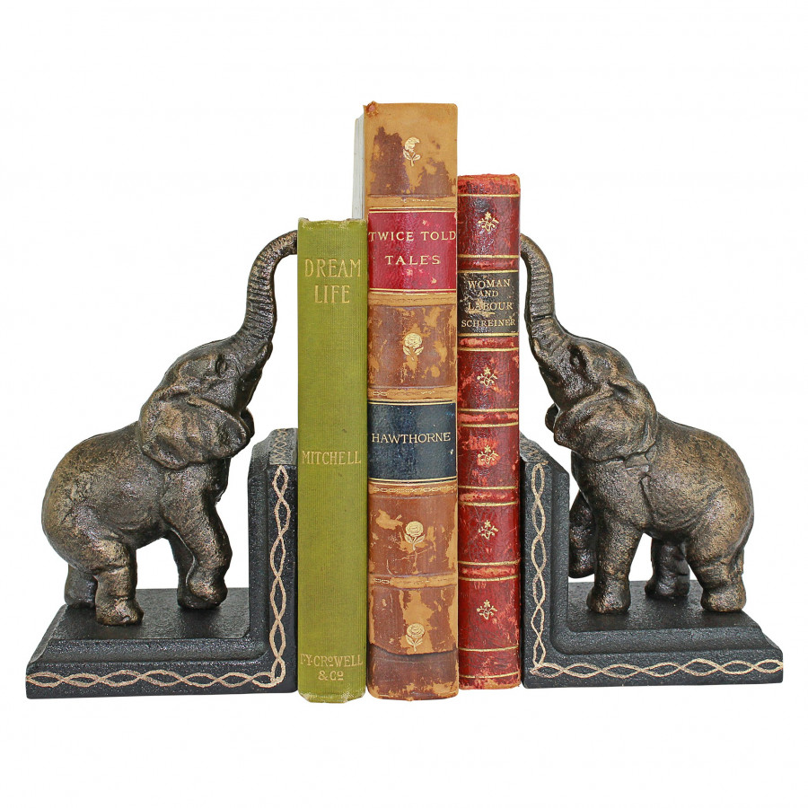 Toscano - Triumphant Elephant Sculptural Bookend Pair in Cast Iron