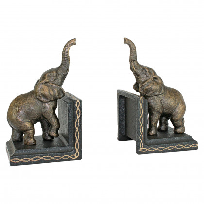 Toscano - Triumphant Elephant Sculptural Bookend Pair in Cast Iron