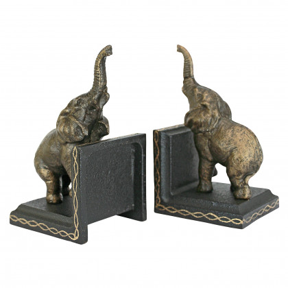 Toscano - Triumphant Elephant Sculptural Bookend Pair in Cast Iron