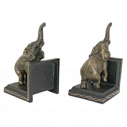 Toscano - Triumphant Elephant Sculptural Bookend Pair in Cast Iron