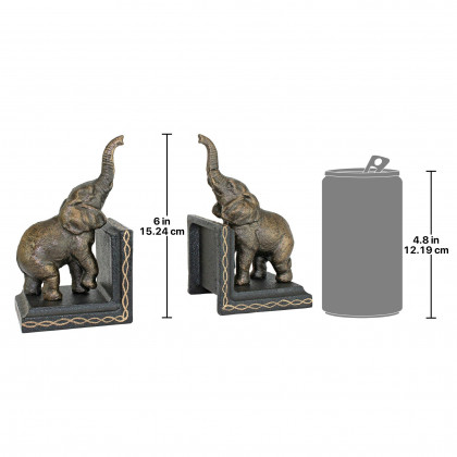 Toscano - Triumphant Elephant Sculptural Bookend Pair in Cast Iron
