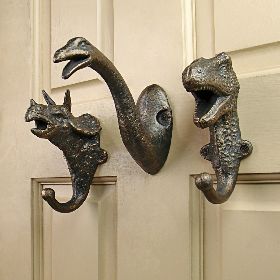Toscano - Set of 3 Decorative Dinosaur Wall Hook in Foundry Cast Iron